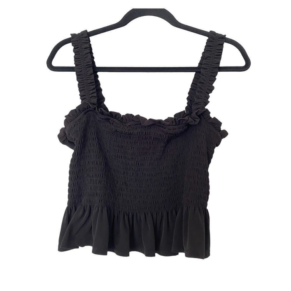Black BCBG Generation Smocked Cami with Baby Peplum